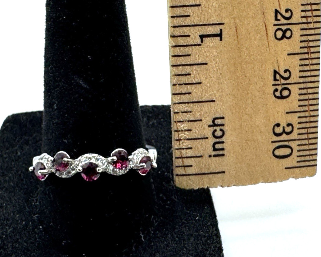 Genuine Mozambique Garnet Adjustable Ring Size 8 Silver Plated White CZ Accent