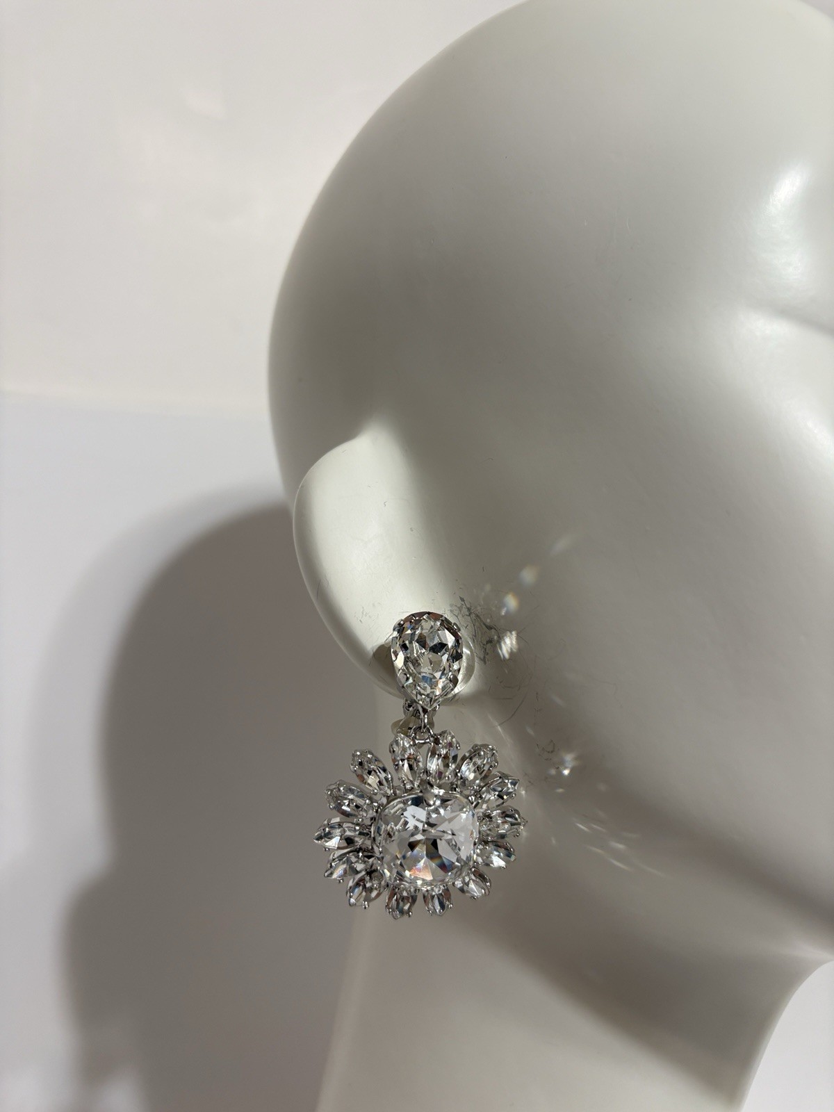 Vtg Dolce & Gabbana Crystal Flower Dangle Clip Earrings