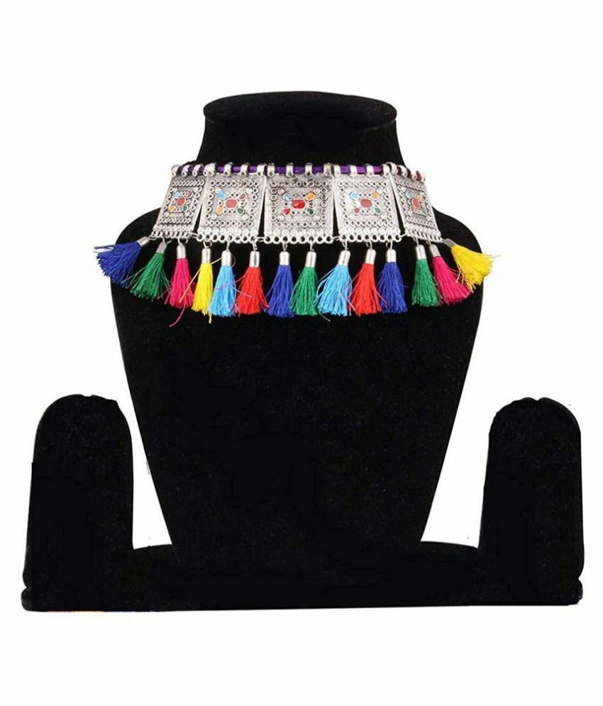 Alloy Multi Color Choker Contemporary Fashion Silver Plated Necklaces Set