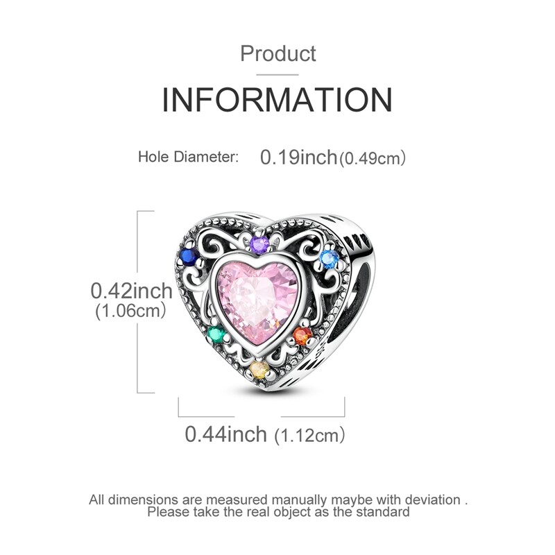 MULA 925 Sterling Silver Love Retro Pattern DIY Charm Pink CZ For Women Bracelet