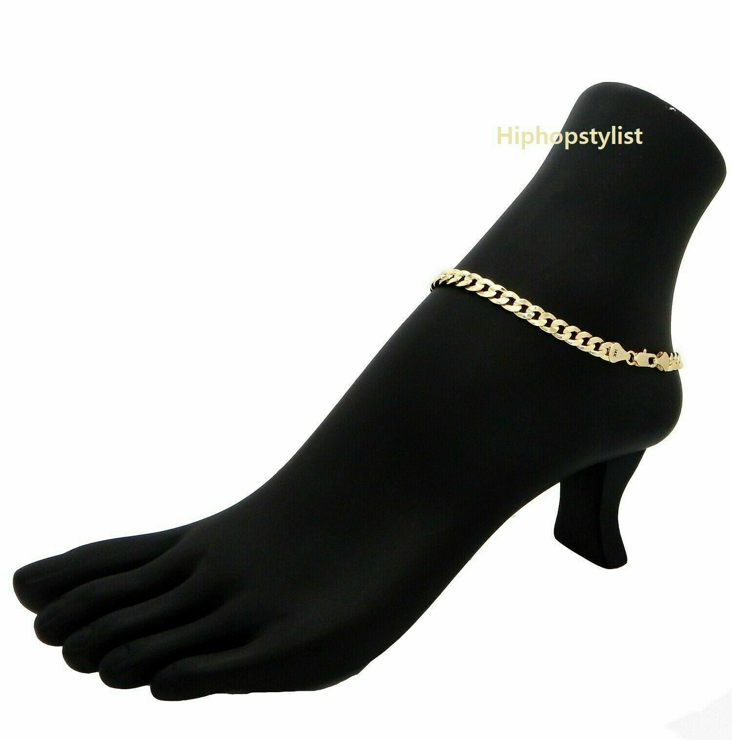 10″ CONCAVE CUBAN LINK CHAIN QUALITY ANKLET BRACELET 14K ITALY GOLD PLATED