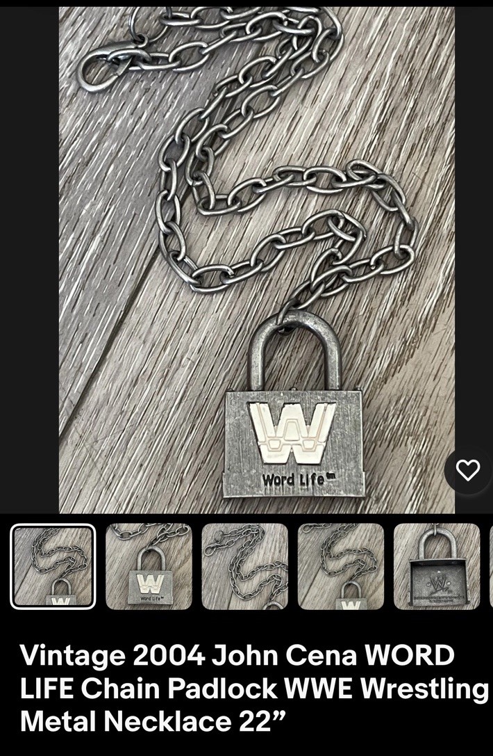 Vintage 2004 John Cena Word Life Chain Padlock WWE Wrestling Metal Necklace 22”