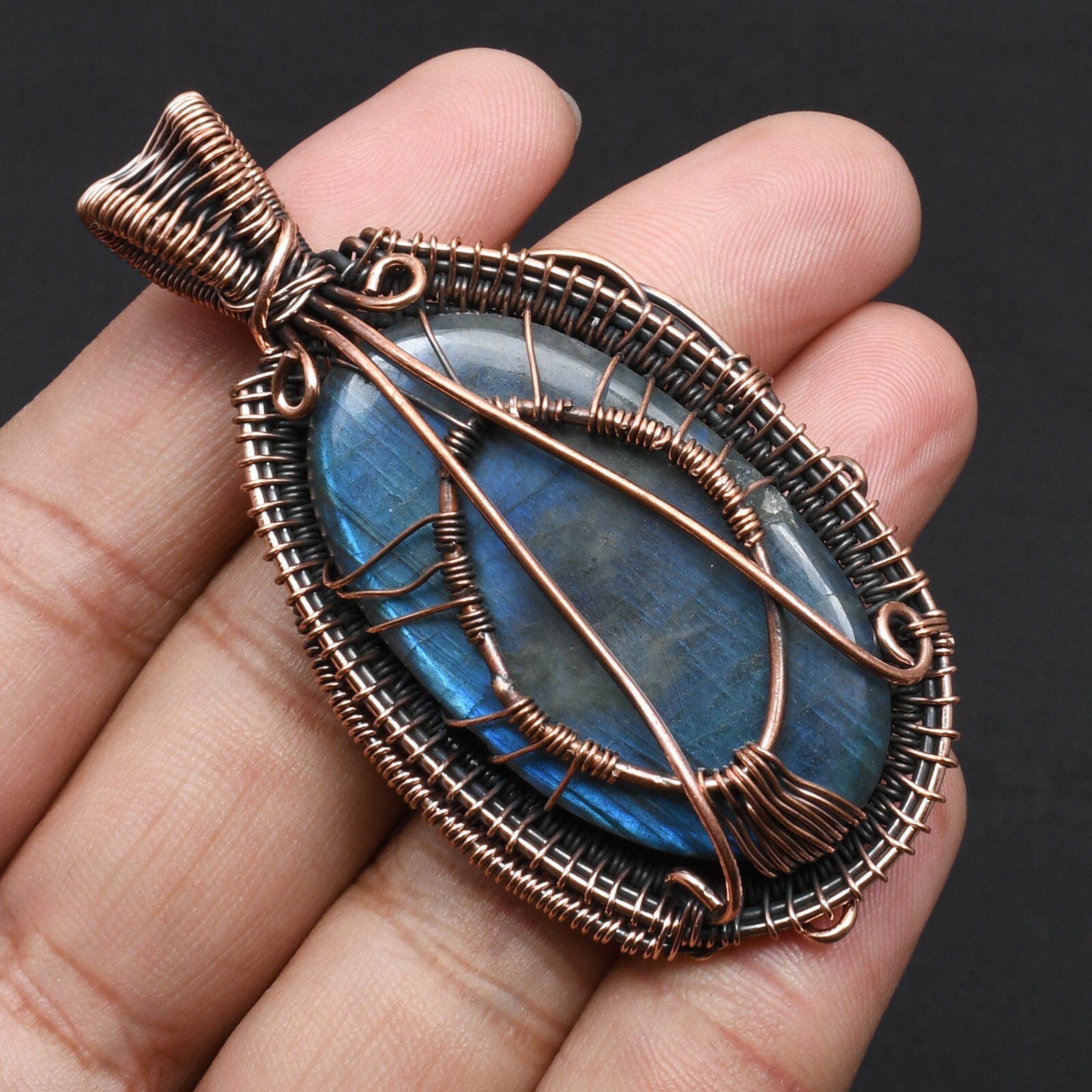 Blue Fire Labradorite Copper Wire Wrapped Pendant Jewelry Gift For Her CCP-099
