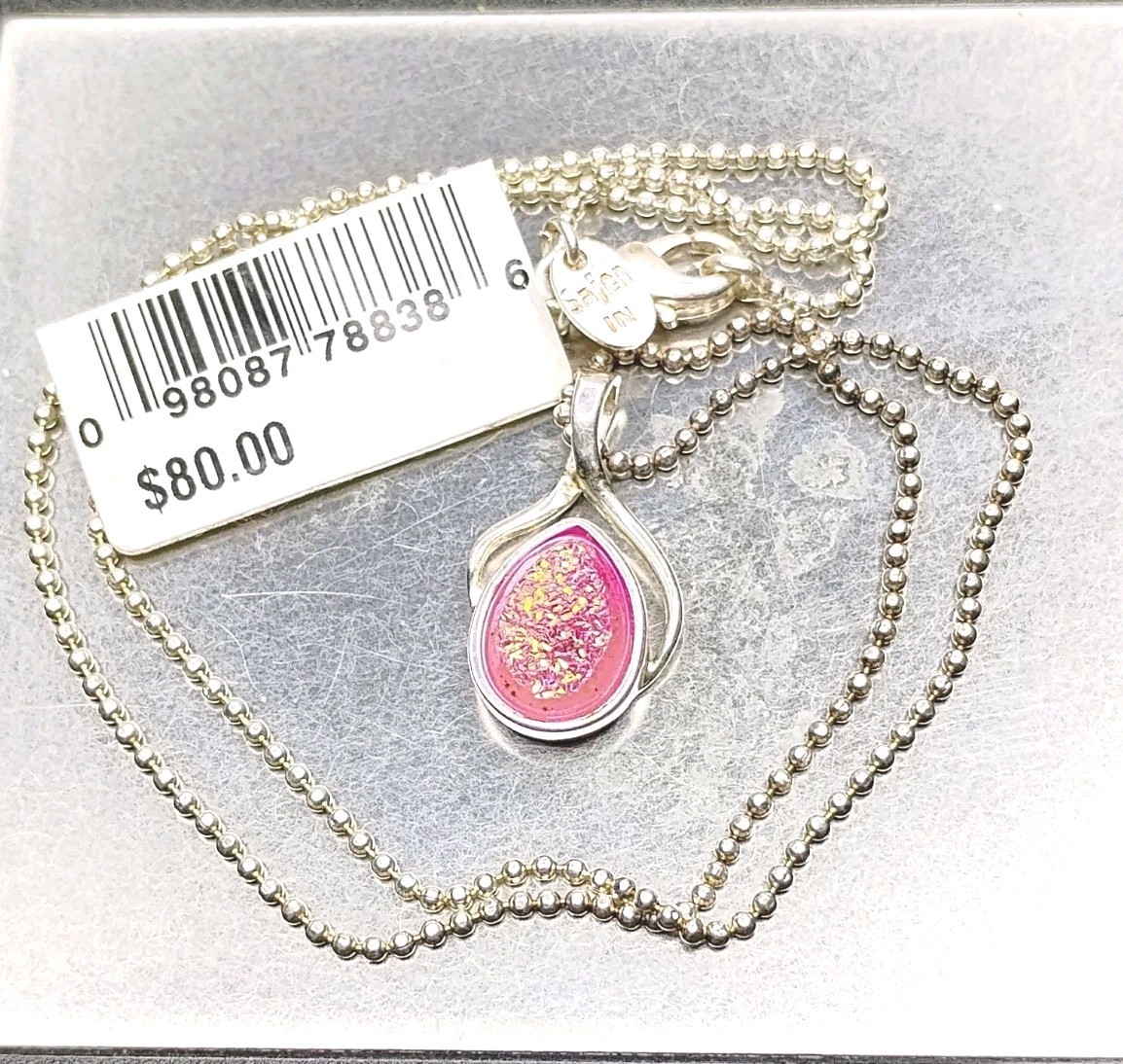 Sajen Pink Druzy Silver Plated Pendant Necklace