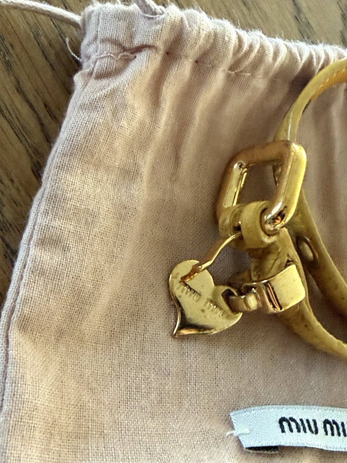 Miu Miu Ostrich Leather Yellow Bracelet with Plated Gold Buckle