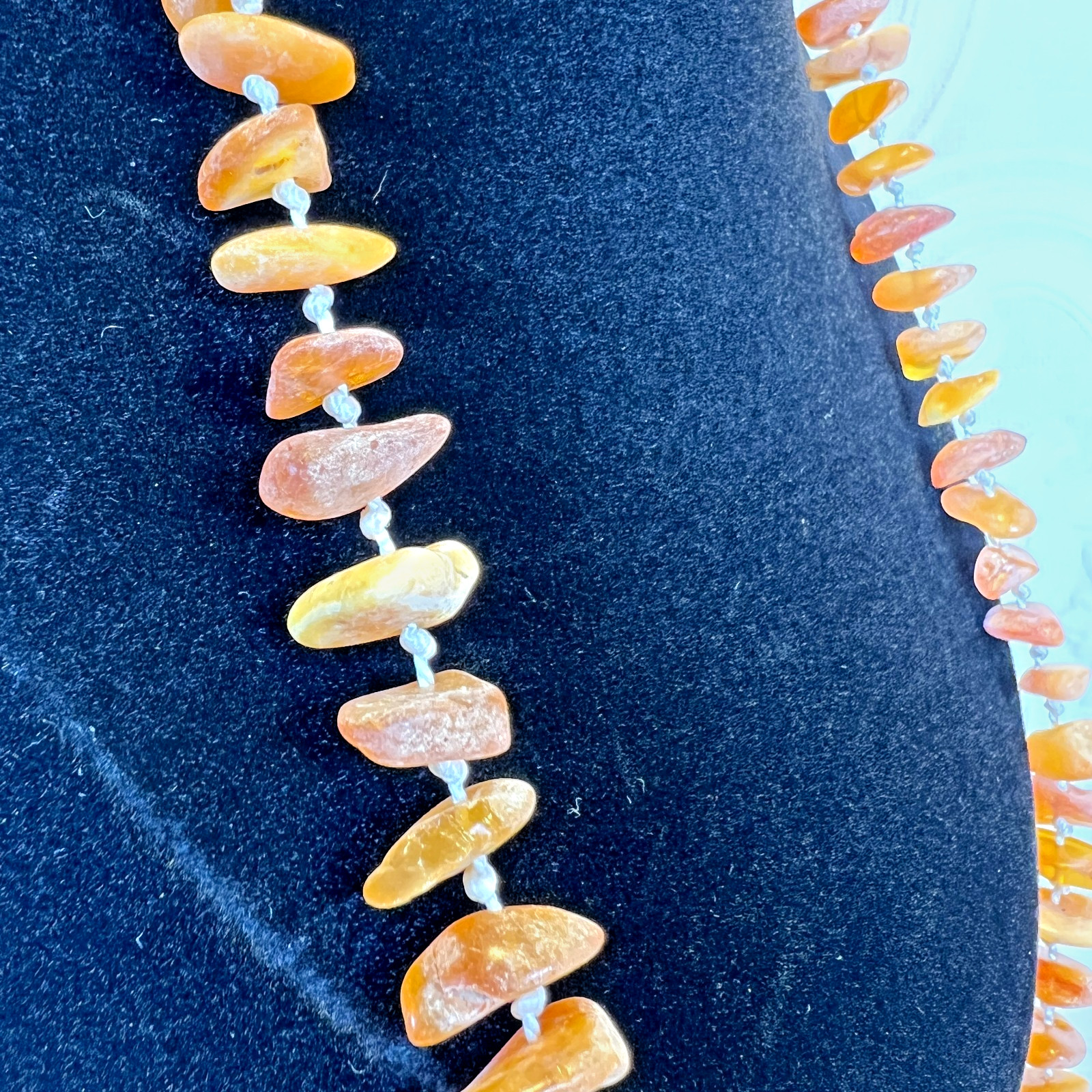 Raw Baltic Amber Necklace Beaded Hand Knotted Barrel Clasp Boho 24 Inch 61 CM