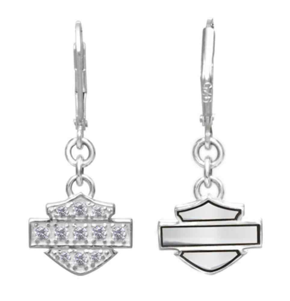 Harley-Davidson Women’s Earrings, Bling Bar & Shield Dangles, Silver HDE0183