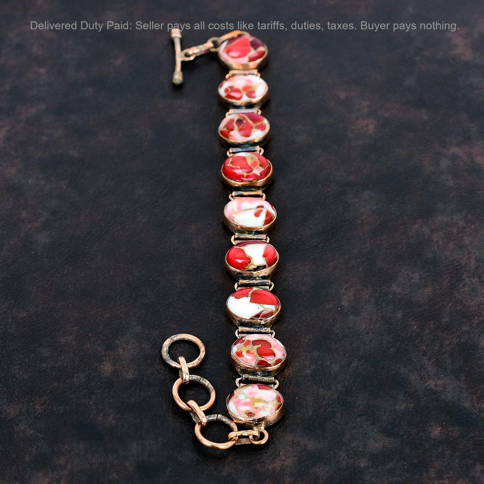 Copper Oval Kingman Red Mohave Copper Turquoise Gemstone Chain Bracelet Jewelry