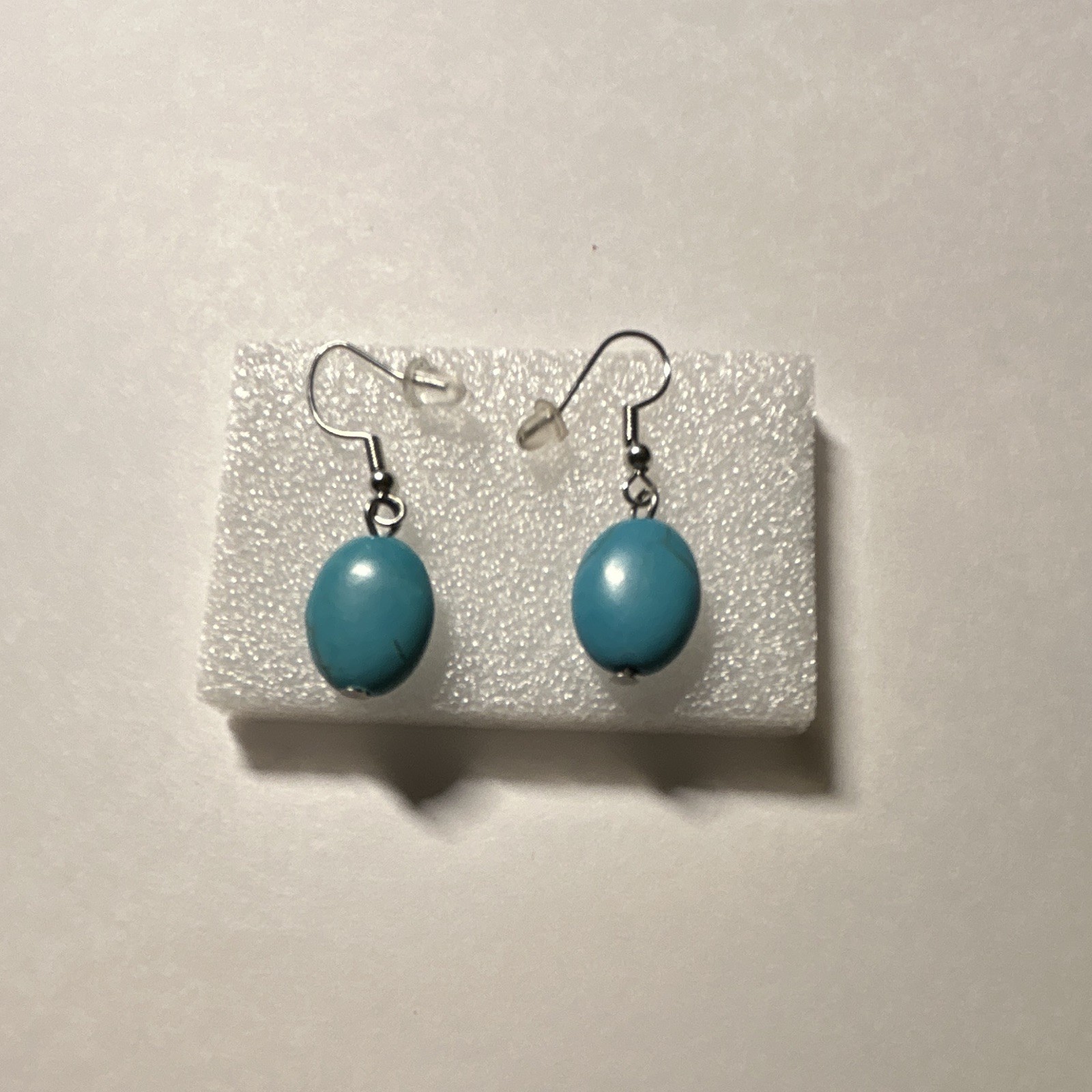 Turquoise Oval Dangle/Drop Hook Earrings Metal 2 Gemstones for Lobe