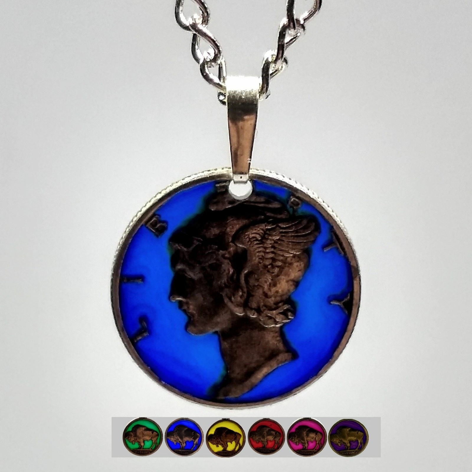 Epoxy Filled Mercury Dime Cut Coin Pendant