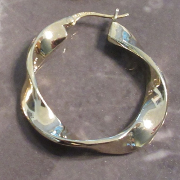 2 pr Bellezza DBJ 925 CN 1-1/4” Twist & Ridge Hoop Earrings Sterling & Yellow