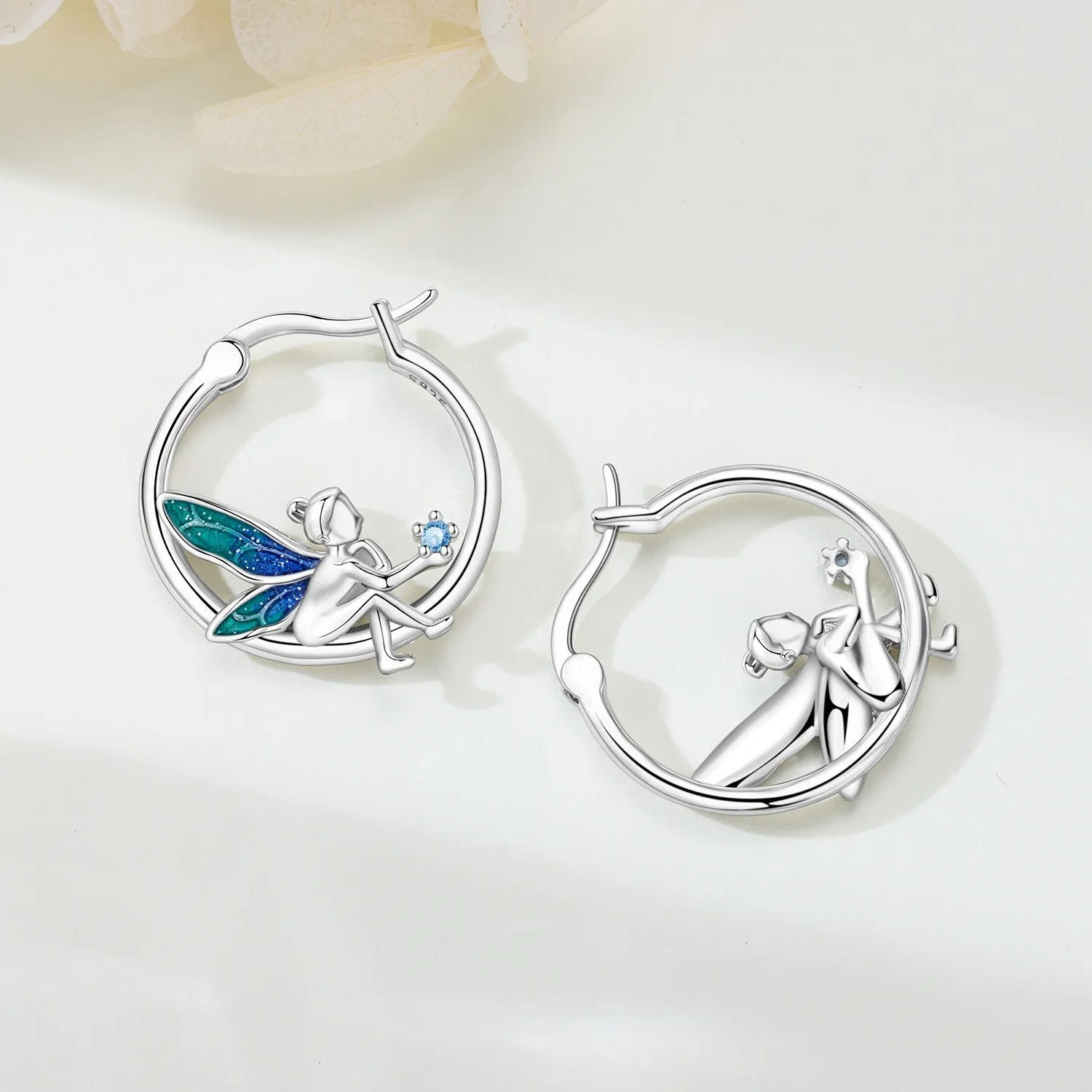 Angel Wings Star 925 Sterling Silver Hoop Earrings 20mm