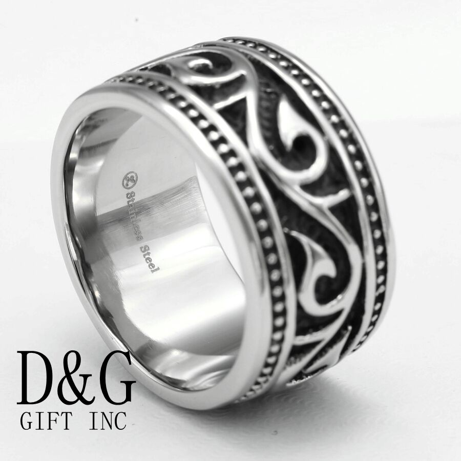 DG Men’s Stainless Steel Black Band 15mm Wide Rings,9 10-14 High Polish Box
