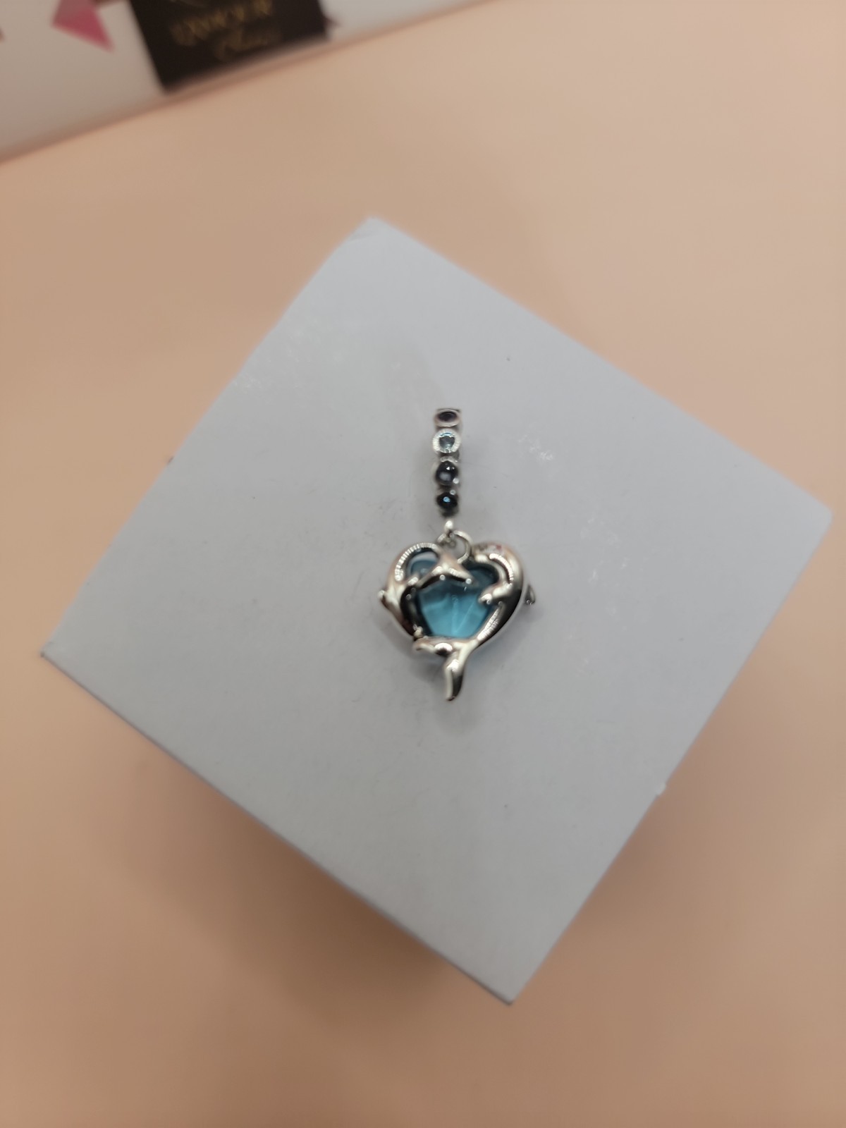 New Pandora Blue Murano Glass Dolphins Dangle Charm 925 # 793924C01 w/ Box E48
