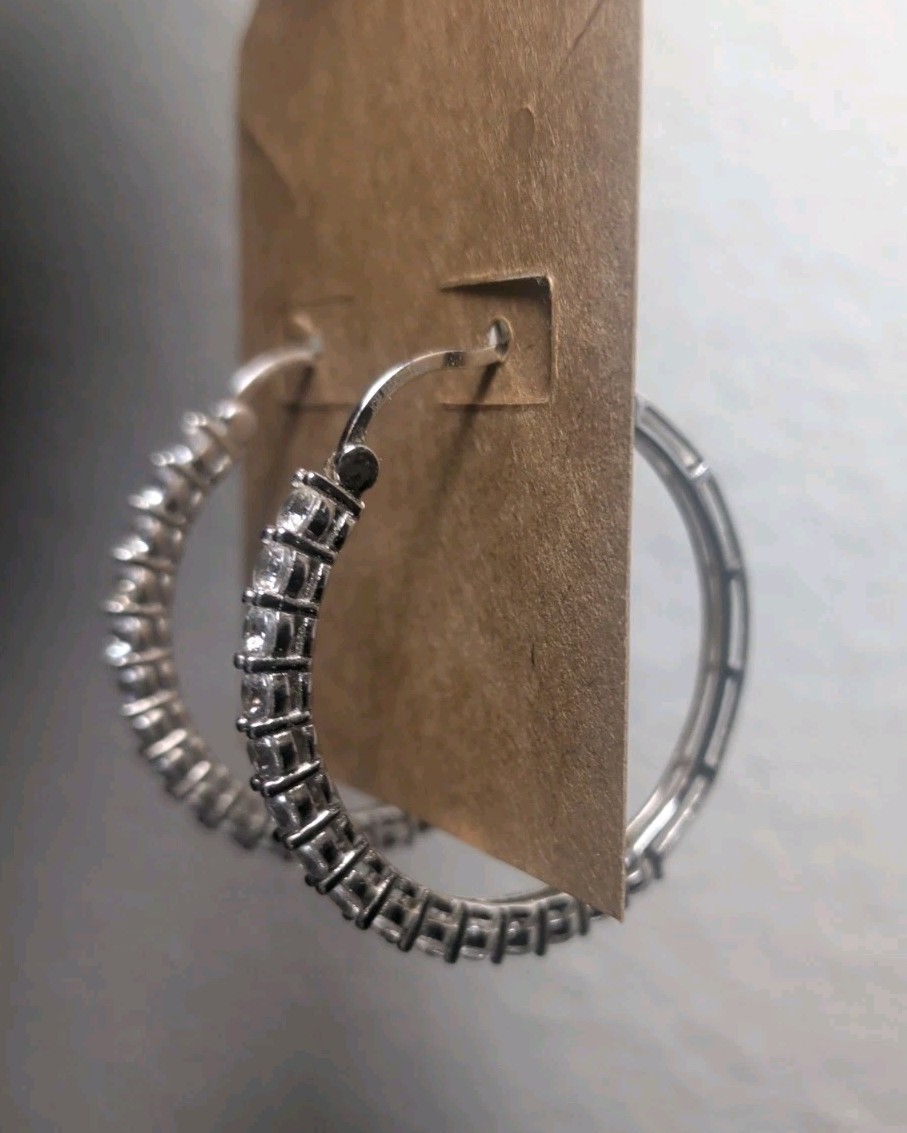 JCM 925 Sterling Silver CZ Channel Set Hoop Earrings Cubic Zirconia Sparkle
