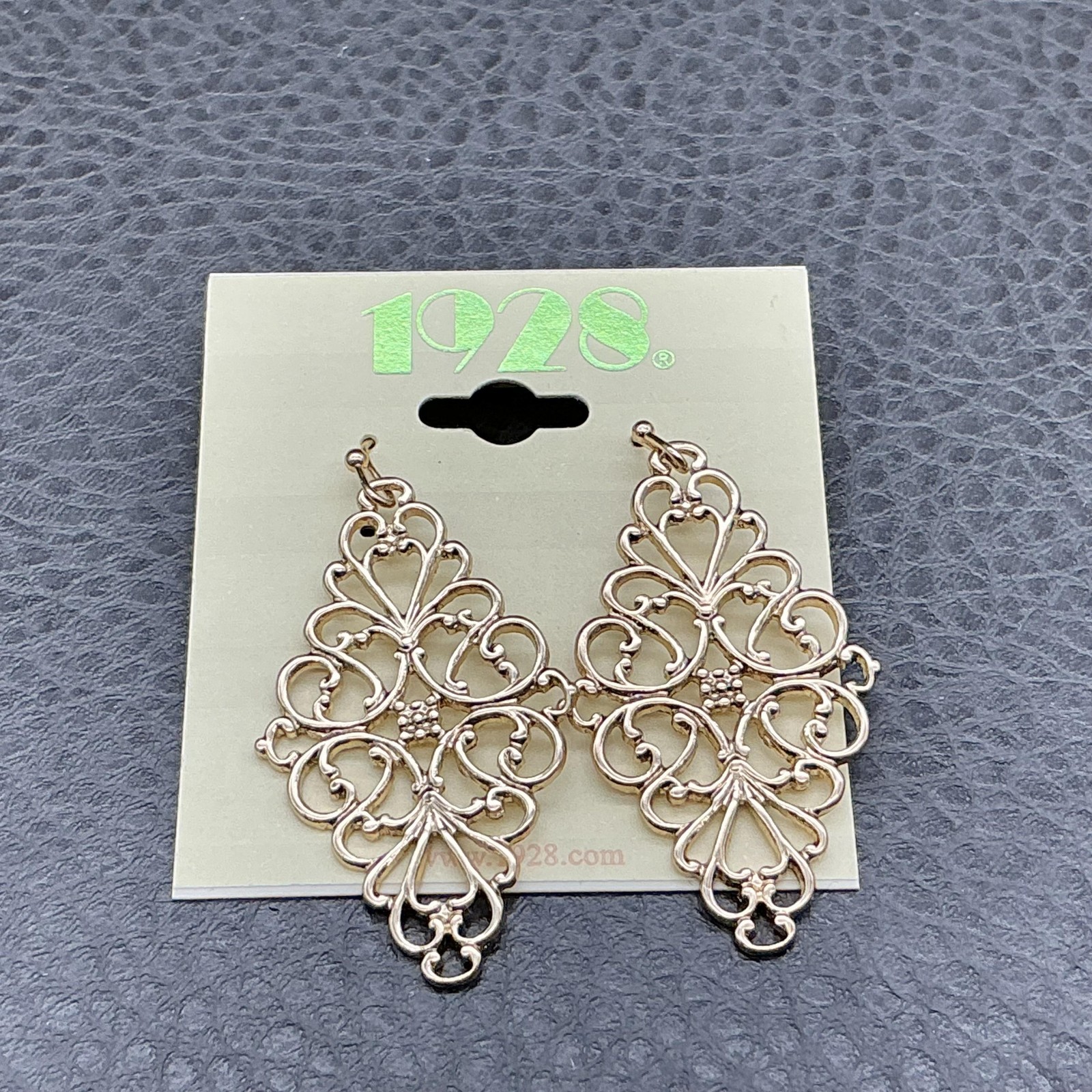 1928 Earrings Gold Tone Filigree Chandelier Dangle Drop Womens Statement Jewelry