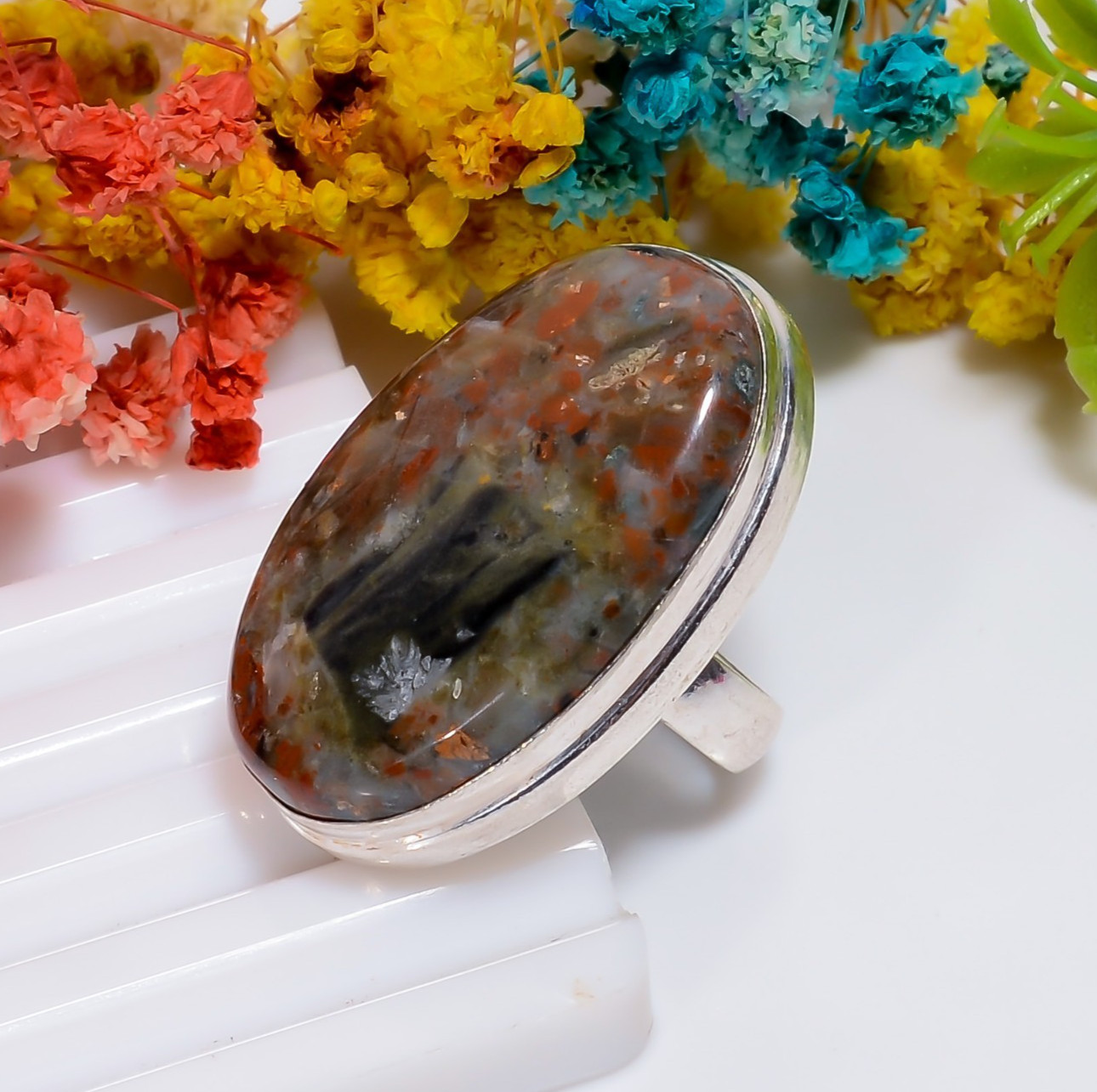 Natural African Bloodstone Gemstone Fashion Jewelry Handmade Ring 5 US For Women