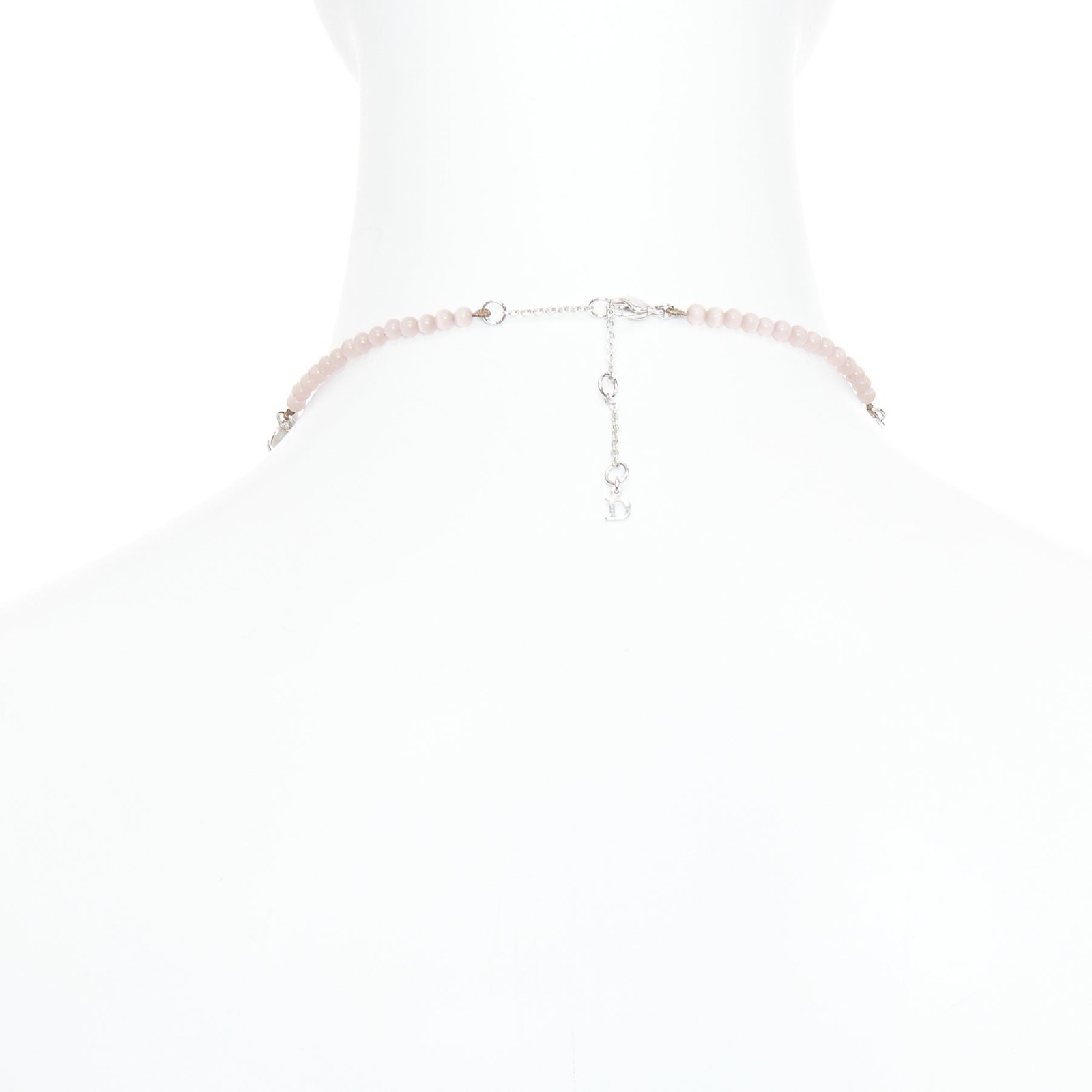 CHRISTIAN DIOR John Galliano Vintage silver pink heart logo tiered necklace