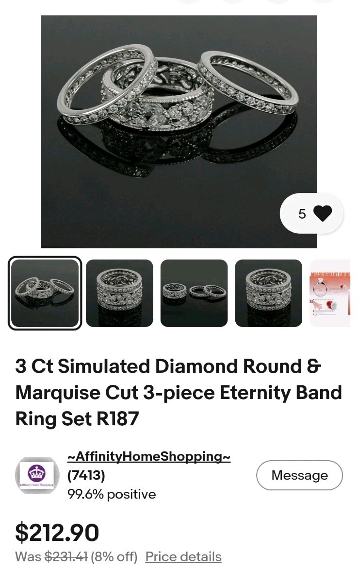 Designer 3 Ct Simulated Diamond 3-piece Eternity Band Ring Set Size 7 Sterling