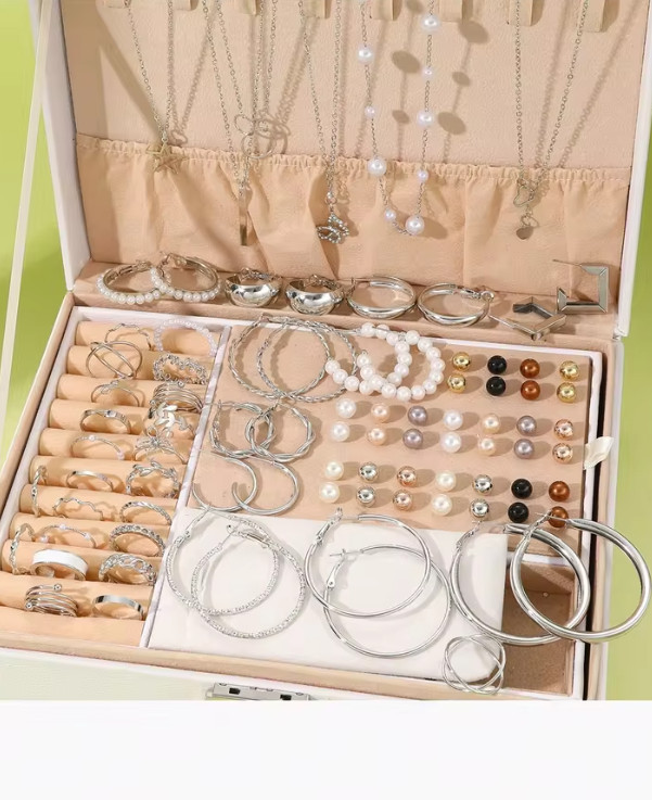 86pcs Elegant Pearl Jewelry Set Necklace Earrings Rings Bracelet Daily Wear Gift