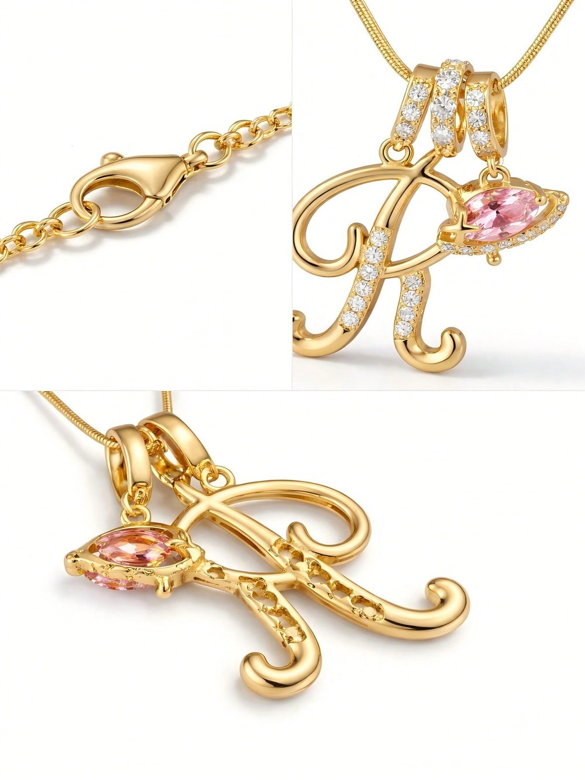 1pc Cubic Zirconia Heart-Shaped Necklace With 26 English Alphabet Design