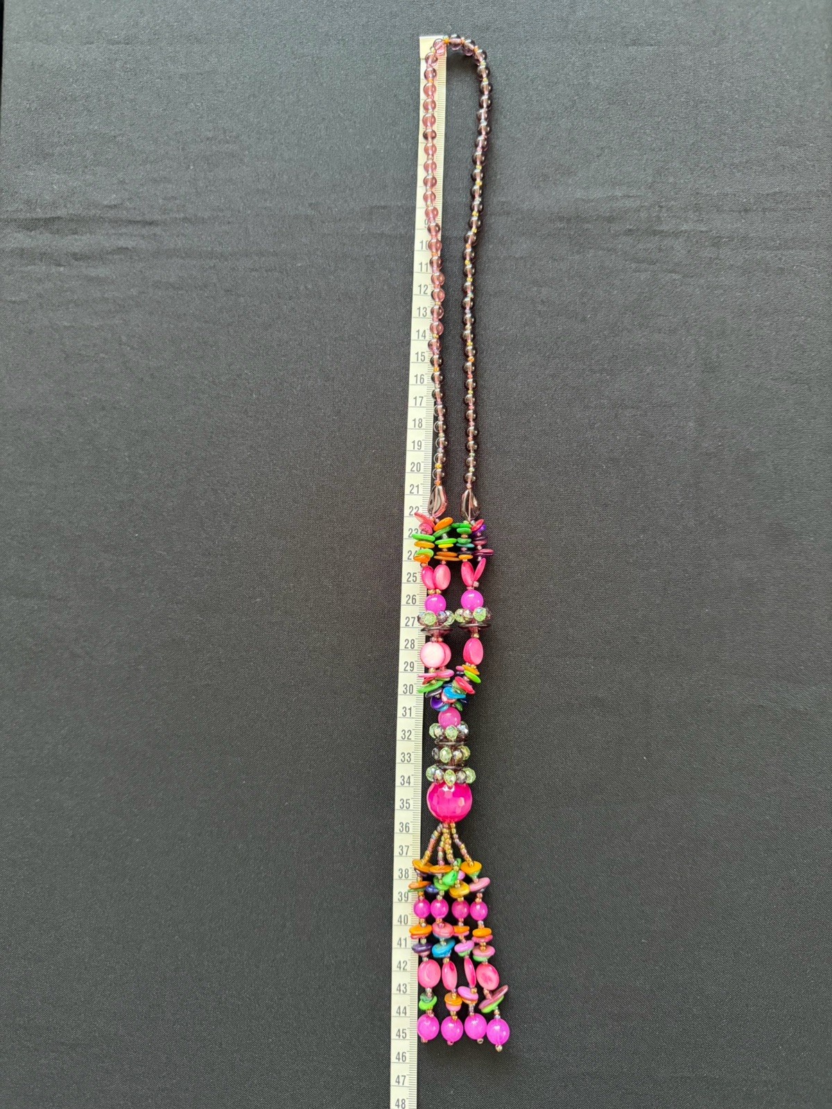 Handmade Rainbow Mixed Multicoloured Long Beaded Tassel Pink Statement Necklace
