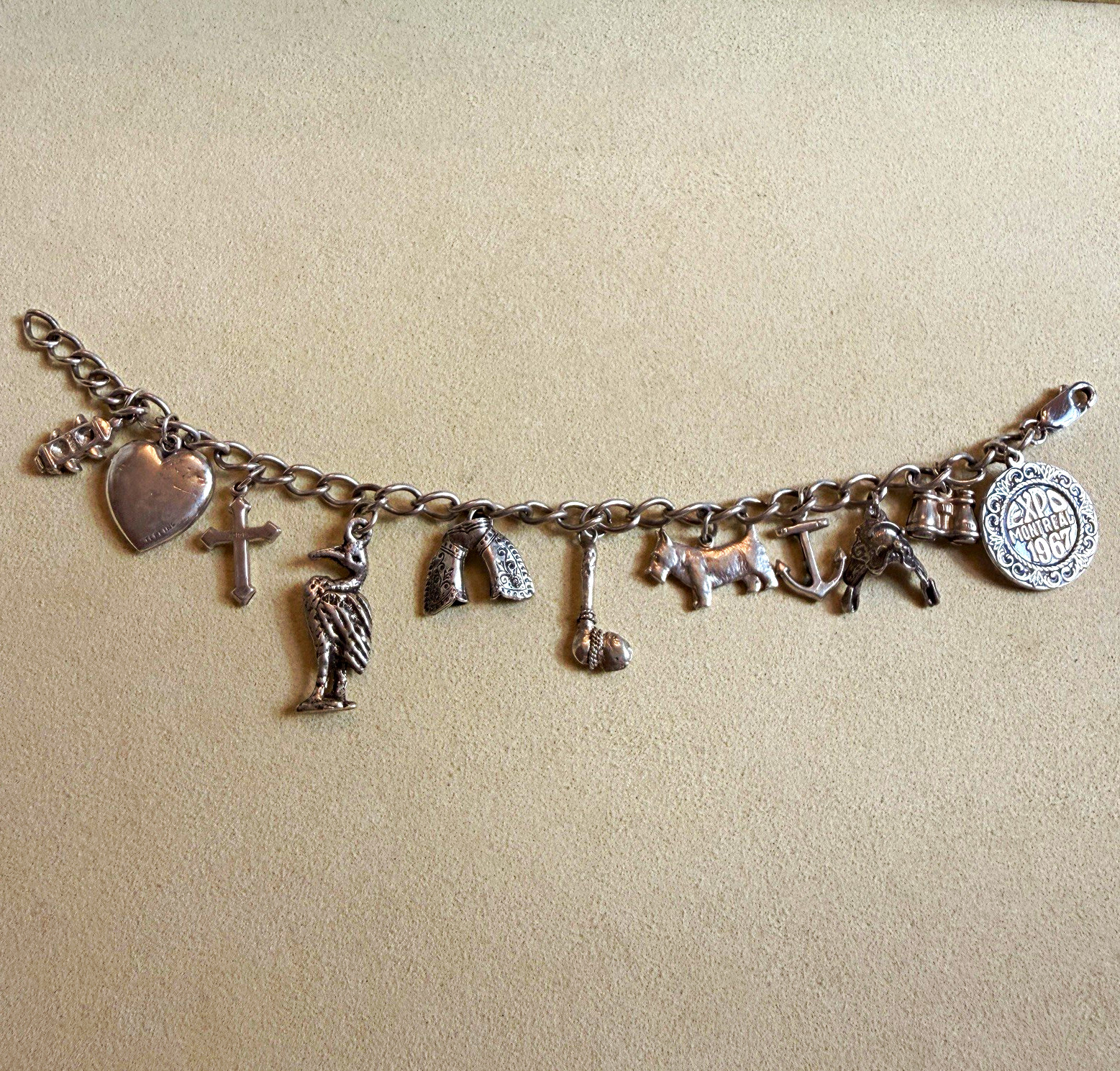 Vintage 925 Sterling Silver Charm Bracelet Size 6 3/4 inches