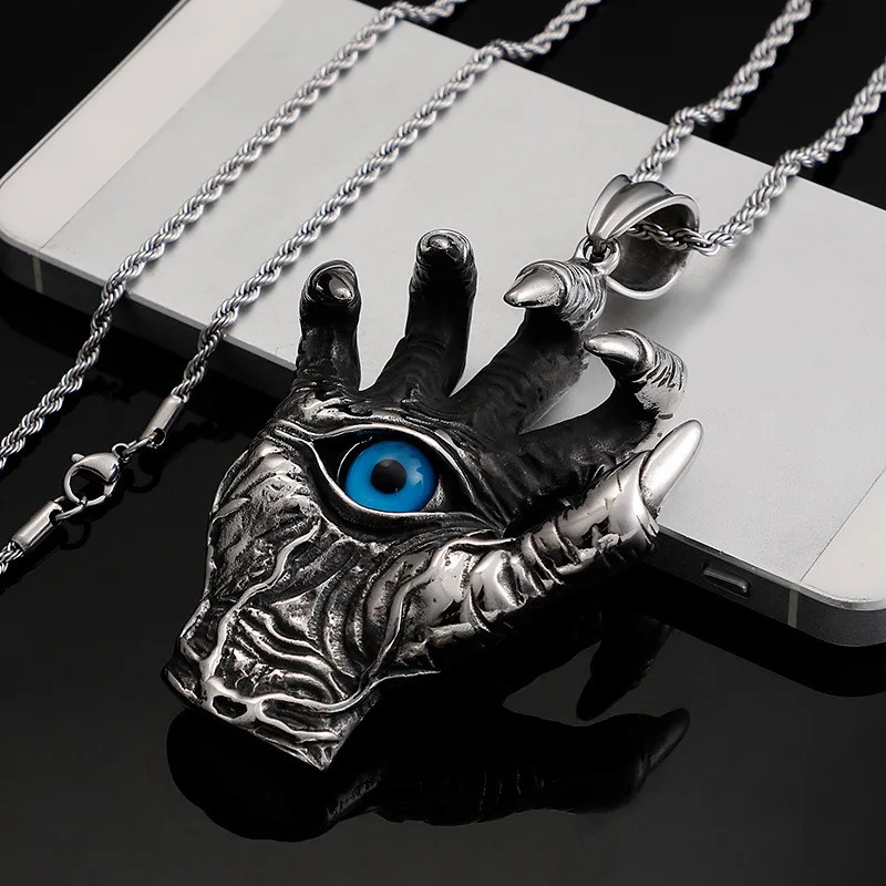 Vintage The Dragon Hand of the Devil Eyes Pendant Necklace For Men Hiphop Rock S
