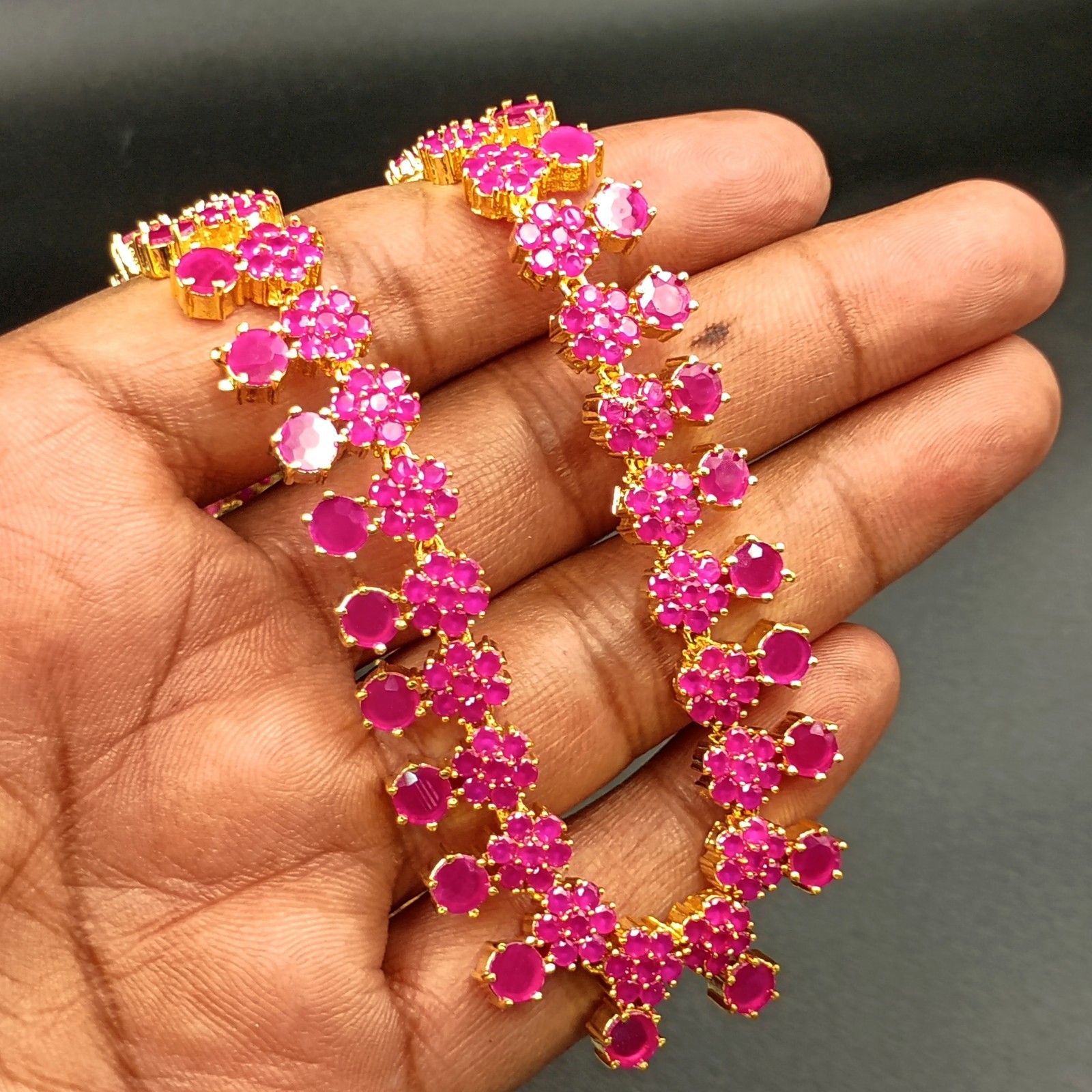 Boho Ruby Long Necklace Set 22K Gold Plated Handcrafted Gift For Her Jewelry