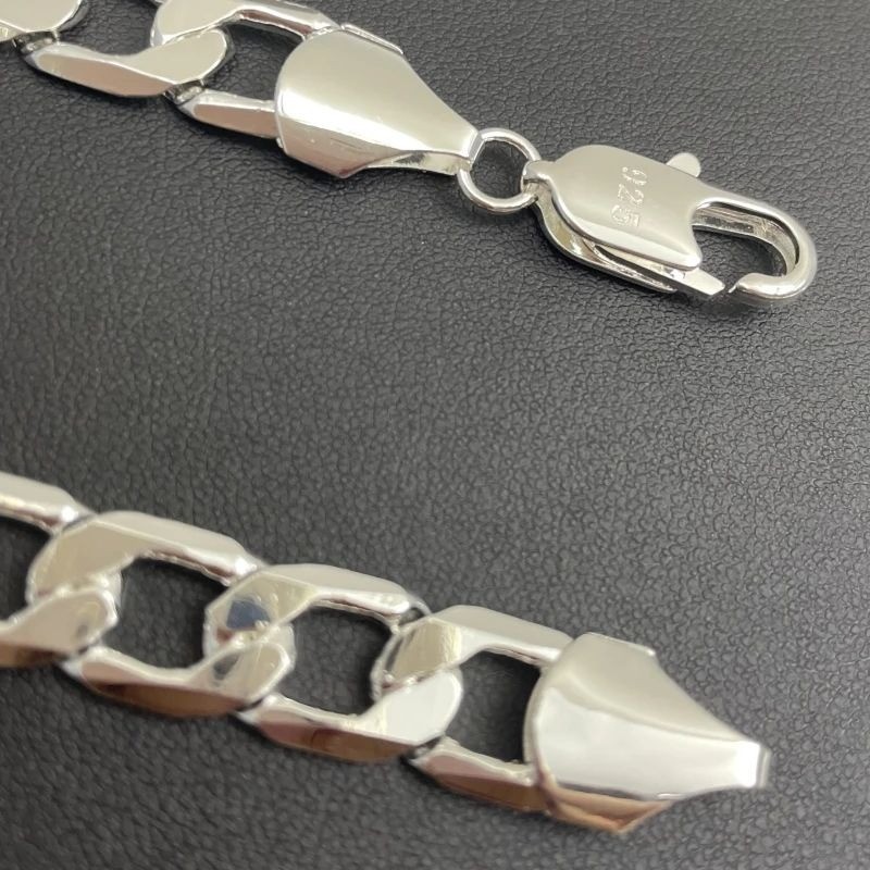 Solid 925 Sterling Silver Curb Chain Necklace Men Women Wedding Engagement Gift