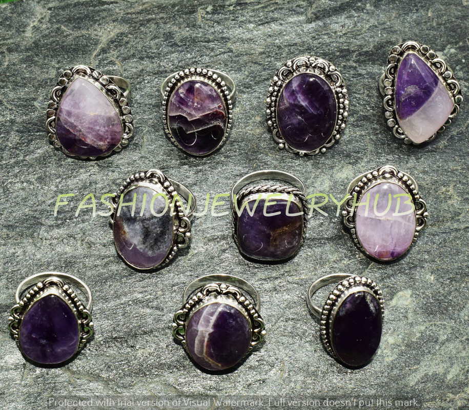 Amethyst Gemstone Ethnic Handmade 10pcs Ring Lots For Woman FR-3111
