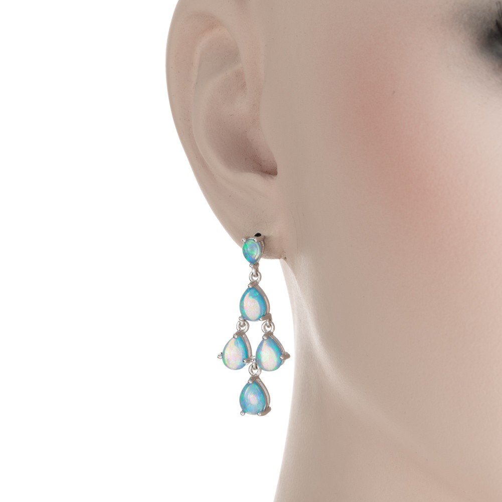 6×8 4×6 Pear Ocean Blue Fire Opal Cabochon Silver Jewelry Drop Pierced Earrings