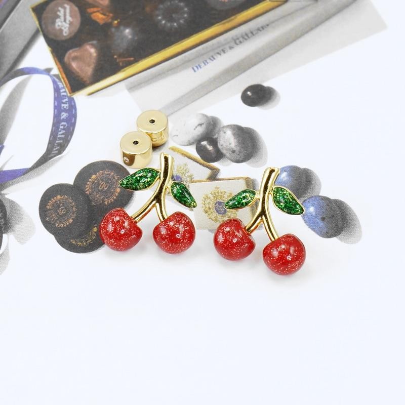 NWT Coach Red Glitter Cherry Stud Earrings Gold Plated