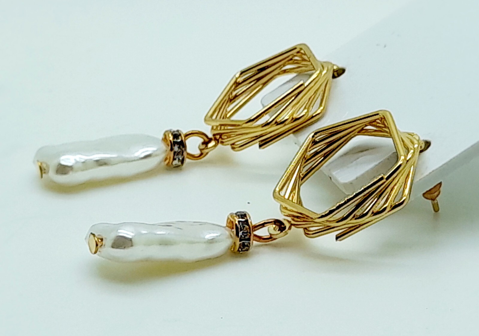 boho pentagon shape gold Metal and Faux Pearl party fashion jewelry Earrings