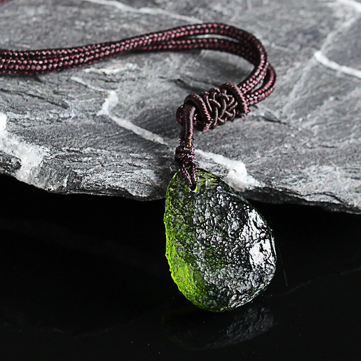 Man-Made Green Moldavite Aerolites Crystal Stone Pendant Energy Chakra Necklace