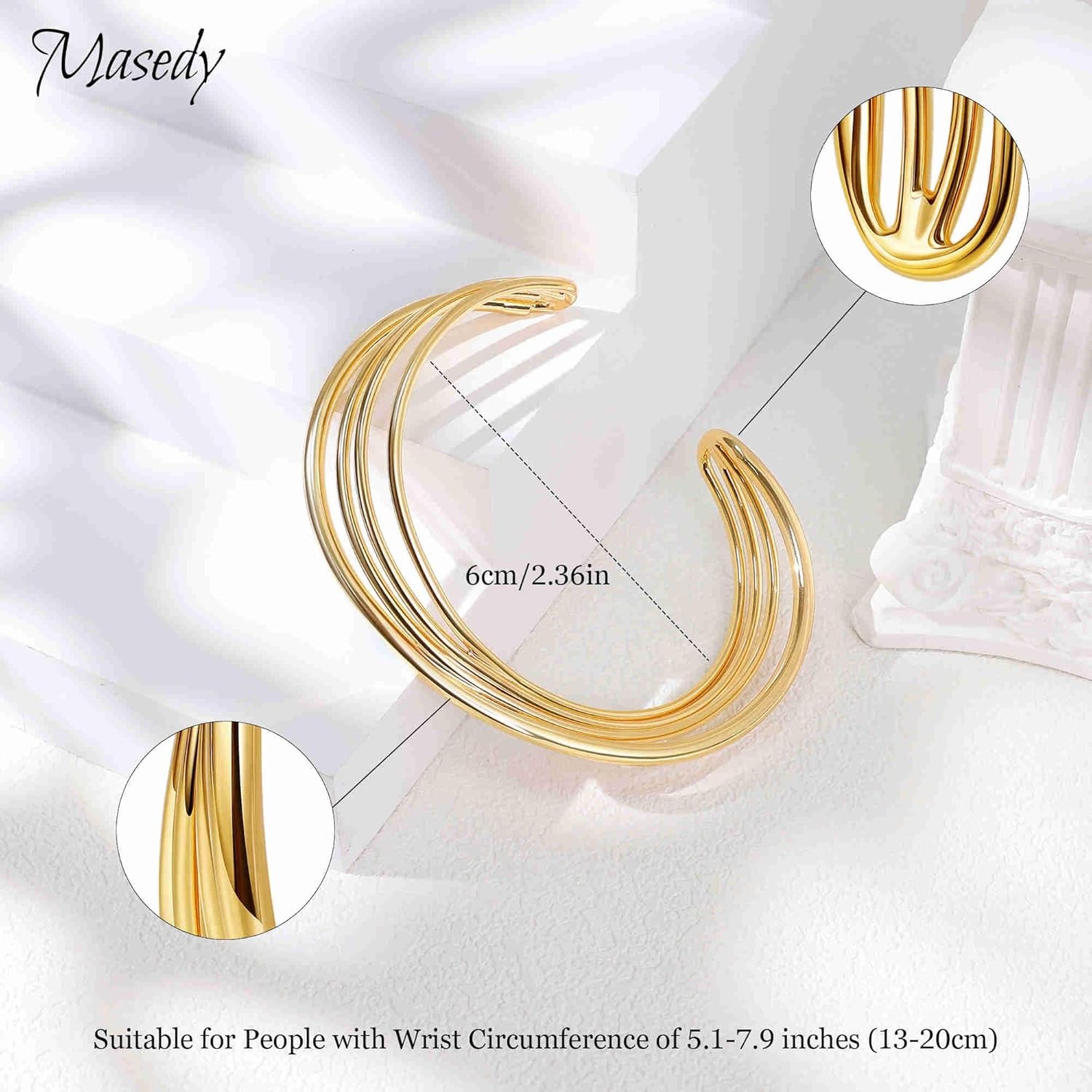 18K Gold Plated Cuff Bracelets for Women Adjustable Open Bangle Bracelet Gold Mi