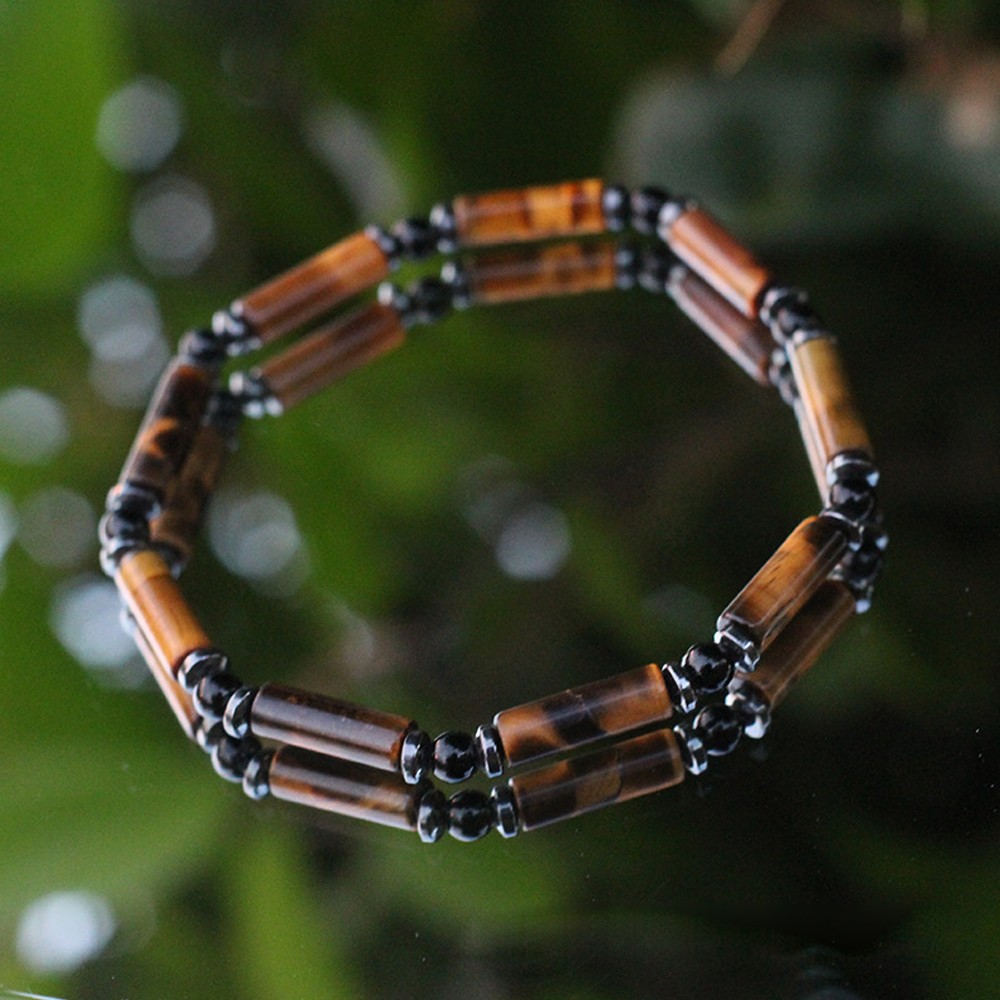 Tiger Eye Cylinder Hematite Men’s Bracelet Career Success Spiritual Jewelry NEW