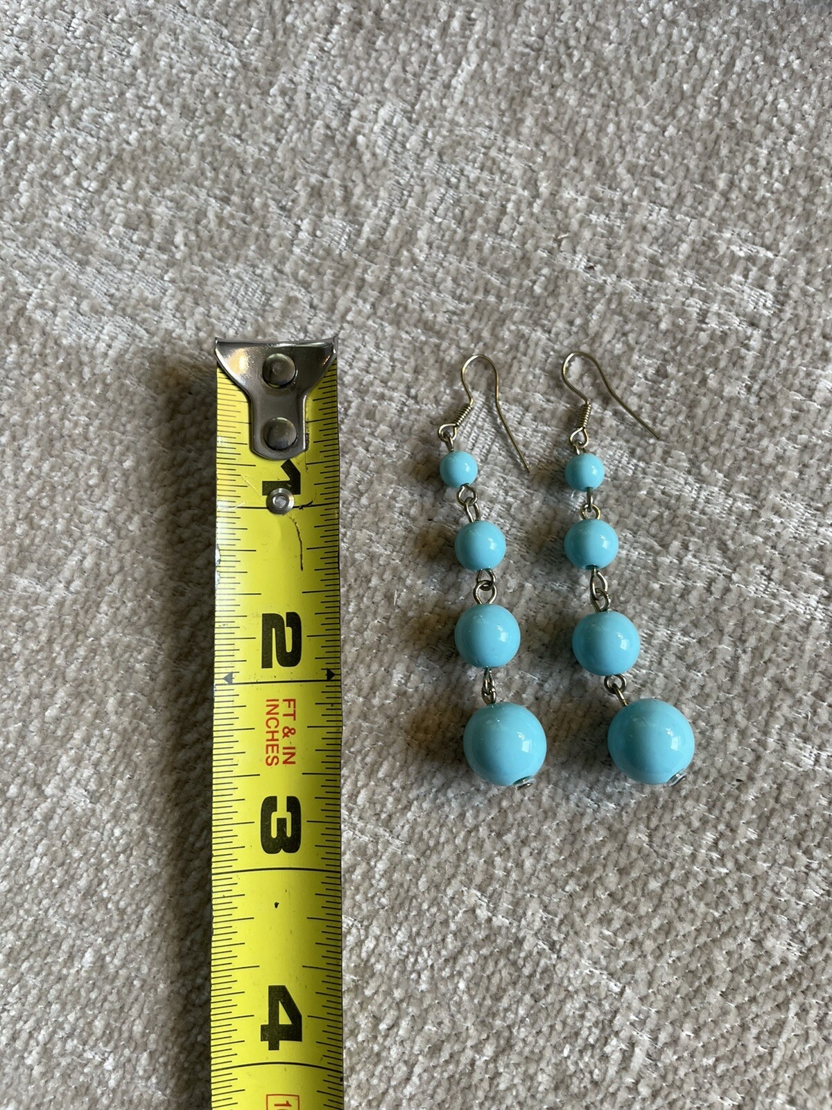 Sky Blue Graduated Bead Dangle Drop Earrings Silver Tone Mod Y2K Boho