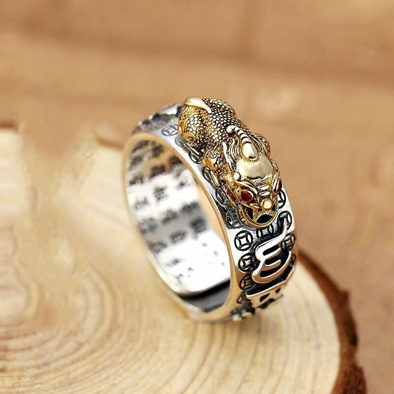 2x Feng Shui Pixiu Mantra Amulet Lucky Adjustable Ring Buddhist Good Luck Mantra