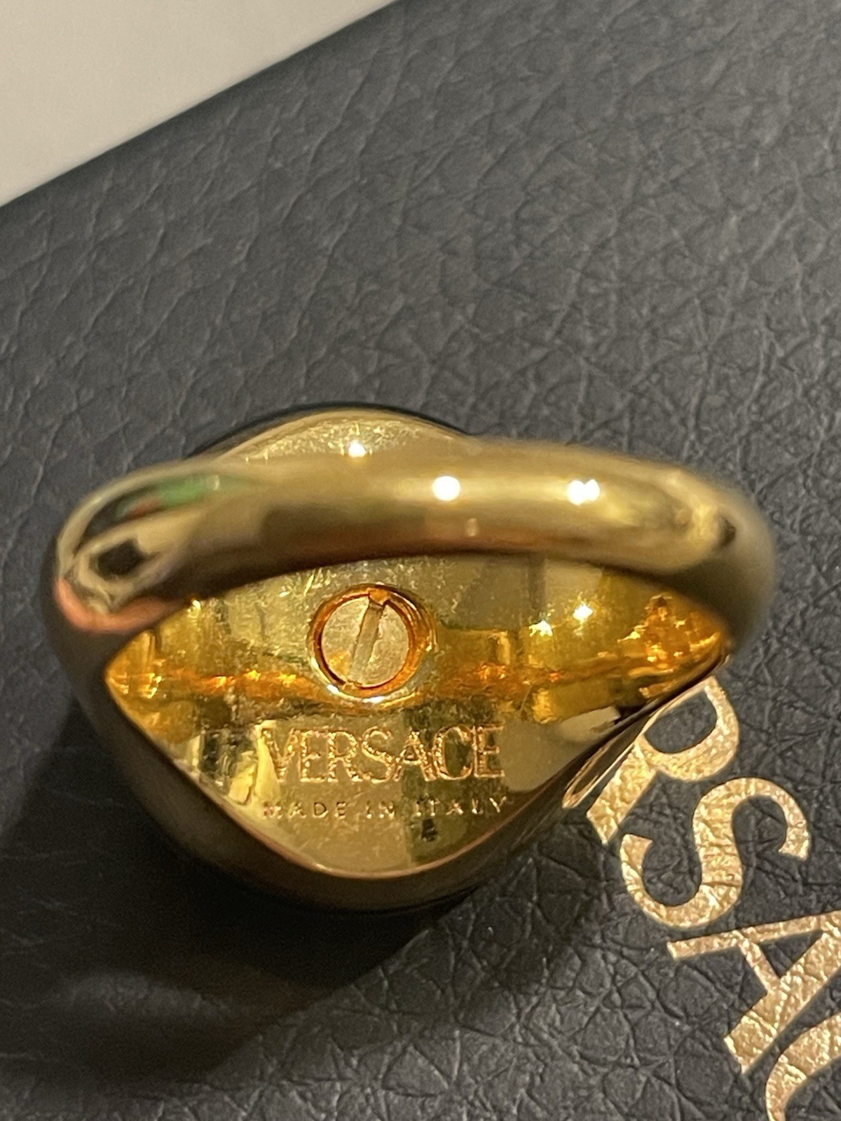 VERSACE Ring Medusa Resin Greca Pattern Back Logo GoldSZ 17 IT Authentic$680