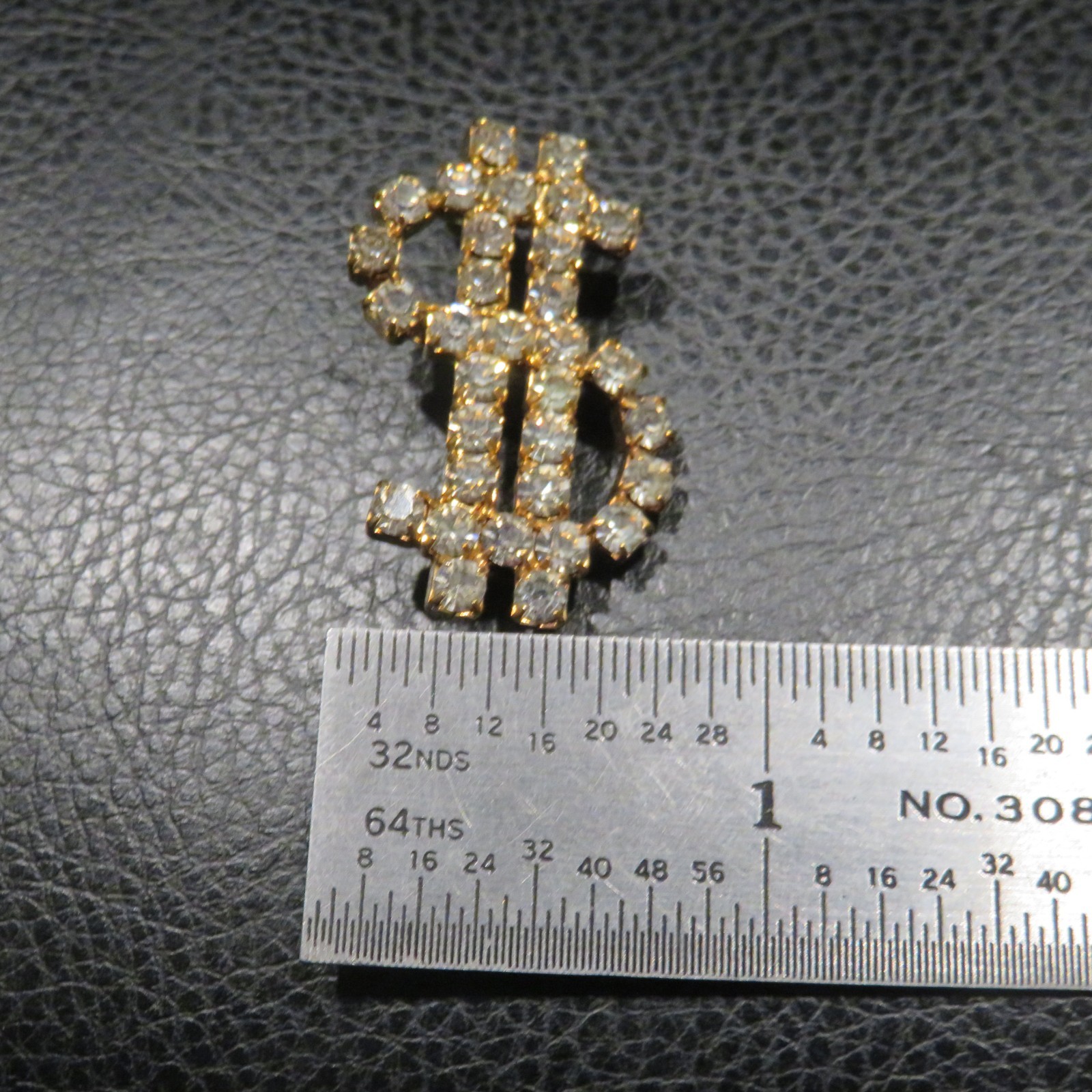 Money/dollar sign Vegas rhinestone pin Swarovski crystals vintage gold USA