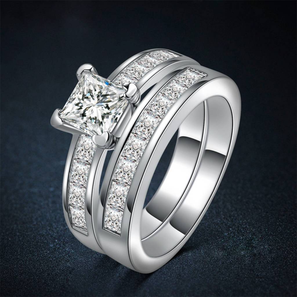 Women Princess Round Cut AAA CZ Wedding Band Ring Set 3.75 Ct Size 6-10