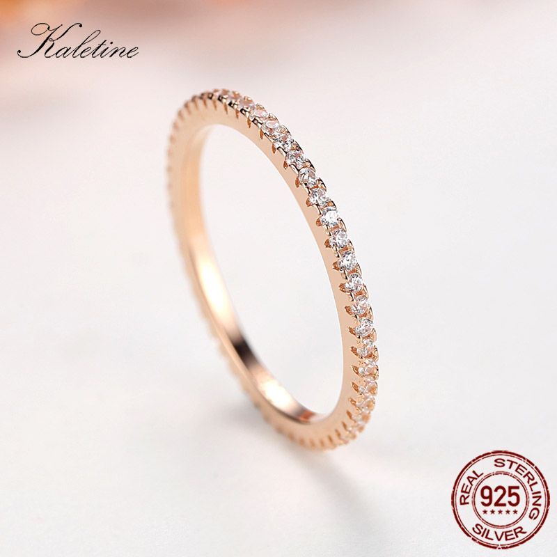 Concise Black Rings-925 Sterling Silver Ring Zircon Stone Wedding Bands Jewelry