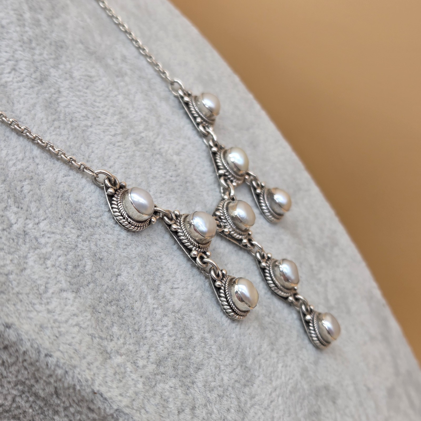 SA Suarti Bali Sterling Silver 925 Genuine Pearl Romantic Bib Style Necklace