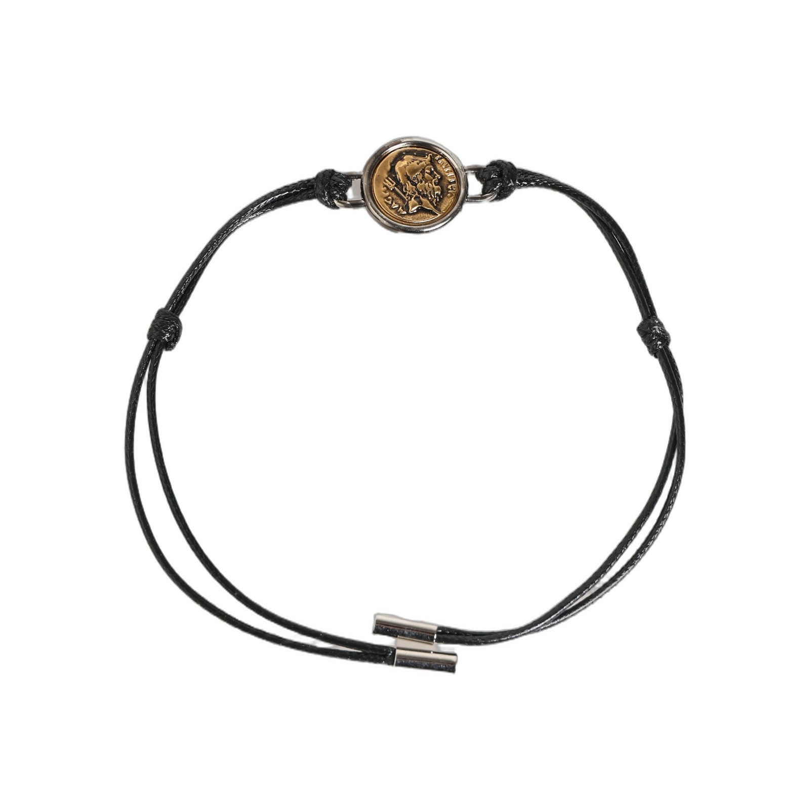DOLCE & GABBANA Bracelet Black Polyester Cord Gold Tone Roman Coin Charm 250usd