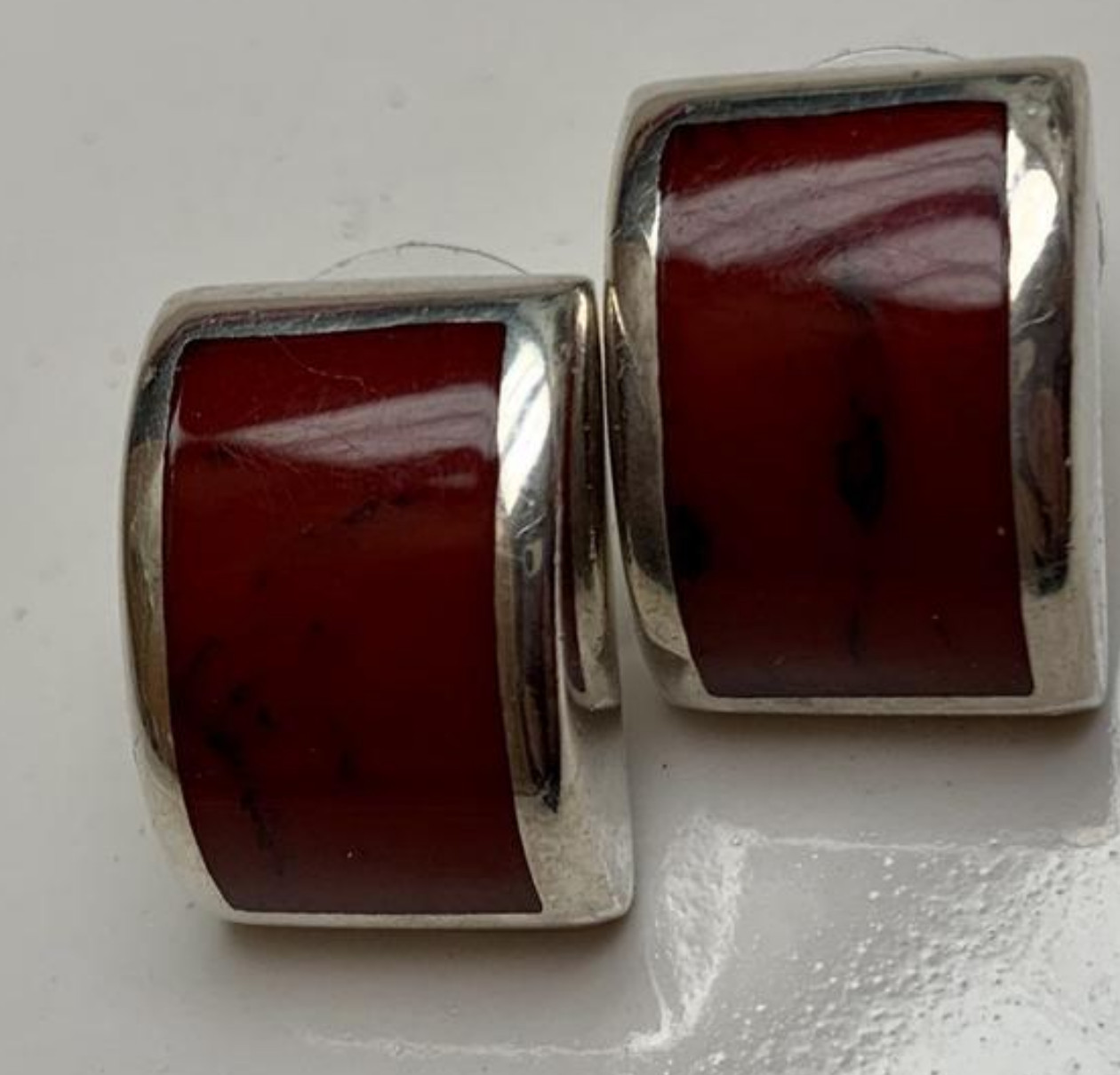 Silpada 925 Sterling Silver Post Stud Earrings P0819 Red Jasper Domed Vintage