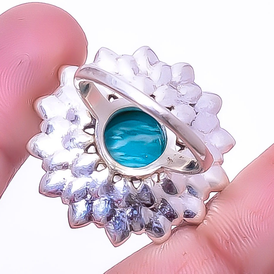 Amazonite – Colorado Mines 925 Sterling Silver Bali Flower Ring s.9 T56 A364
