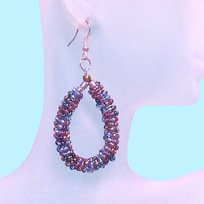 2″ Light Blue Gold Multi Color Bohemian Handmade Woven Seed Bead Hoop Earrings