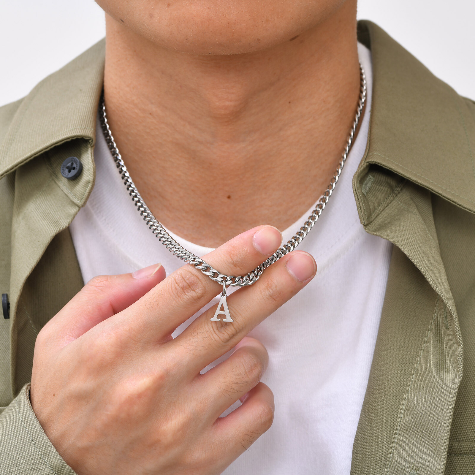 Vnox Classic Initial Letter Necklaces for Men Stylish Pendant with Cuban Chain