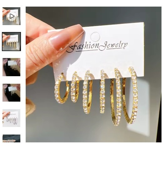 6PCS Set Sparkling Exaggerated Circle Hoop Earrings for Women Paved Rhinestones